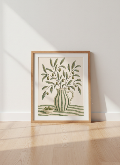 Mediterranean Olive Branch Wall Art Print | Kitchen Decor | Boho Rustic Farmhouse Poster Print | Digital Download