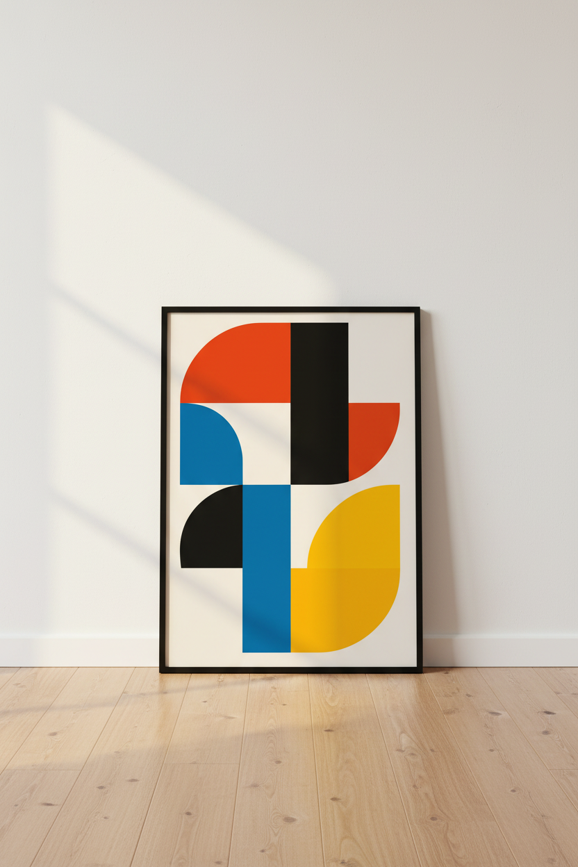 Bauhaus Geometric Wall Art Print | Modern Living Room Decor | Mid Century Minimalist Poster | Abstract Dorm Aesthetic