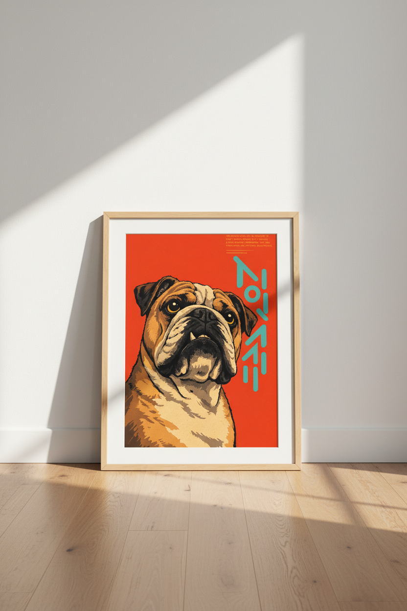 Bold Pop Art Bulldog Framed Wall Art | Dog Lover Decor | Maximalist Pet Portrait Print | Ready to Hang Artwork