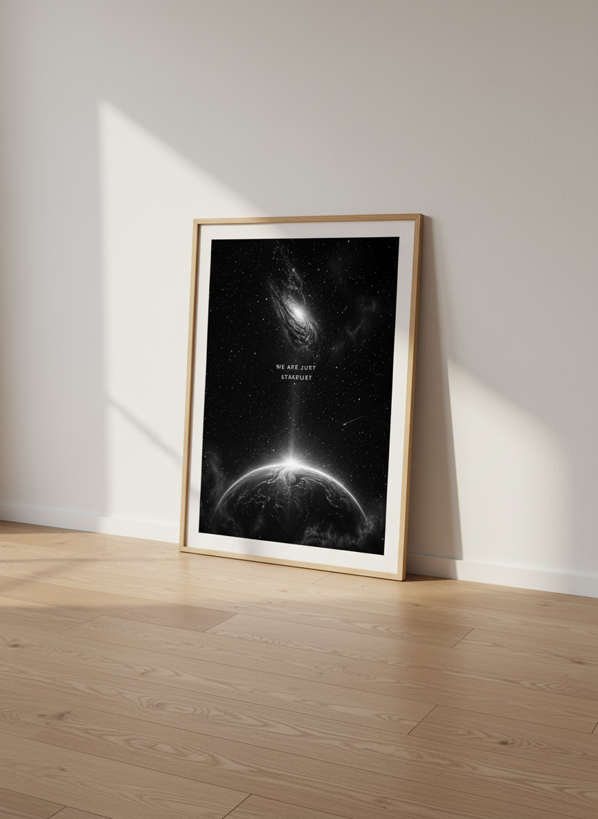 Cosmic Stardust Quote Wall Art | Black &amp; White Space Decor, Galaxy Print