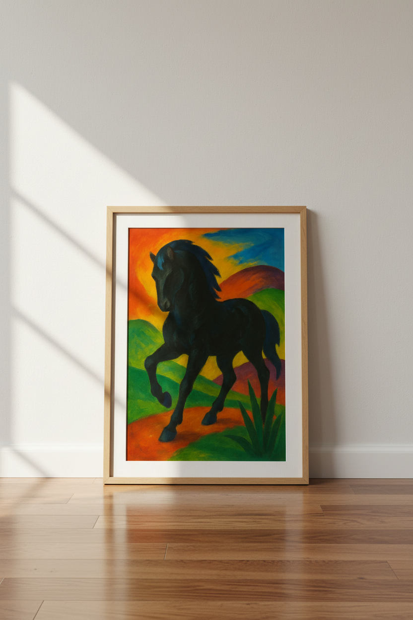 Abstract Horse Wall Art Print | Vibrant Living Room Decor | Colorful Farmhouse Poster | Black Horse Painting