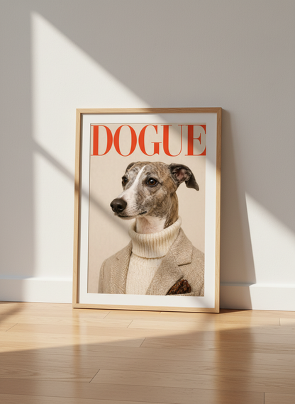 Humorous Dog Art Print | Framed Dogue Magazine Cover | Dog Lover Gift | Modern Living Room Decor | Eclectic Gallery Wall