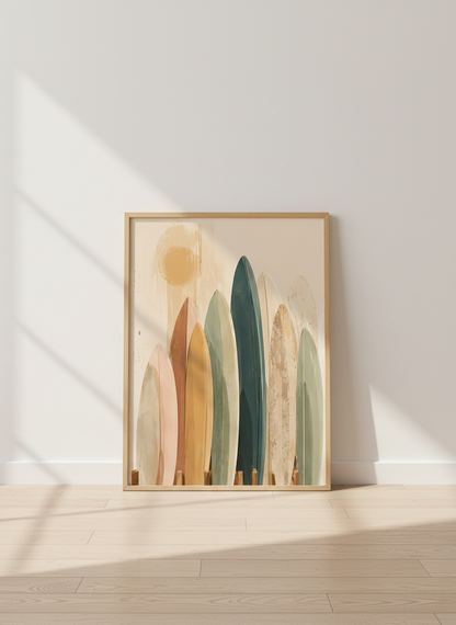 Surfboard Wall Art Print | Coastal Decor, Beach House Aesthetic, Boho Surfer Poster