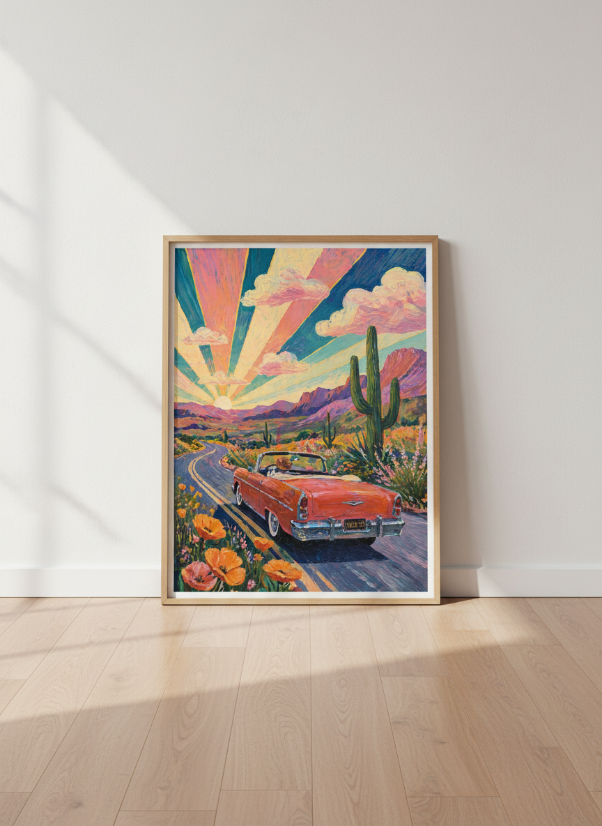 Desert Drive Wall Art | Mid Century Road Trip Art, Eclectic Room Decor