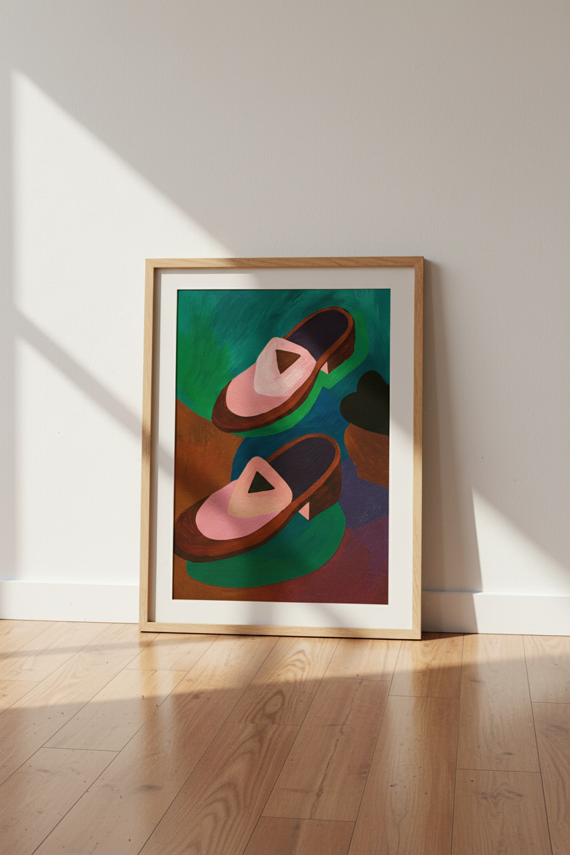 Abstract Loafer Shoes Wall Art Print | Eclectic Living Room Decor | Mid-Century Modern Framed Poster