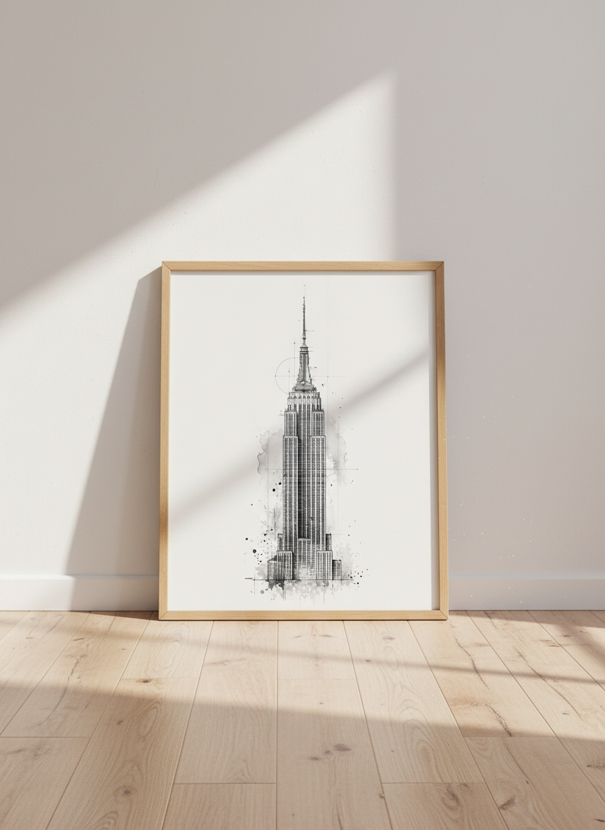 Empire State Building Sketch Art Print | NYC Skyline Decor, Architectural Drawing Poster