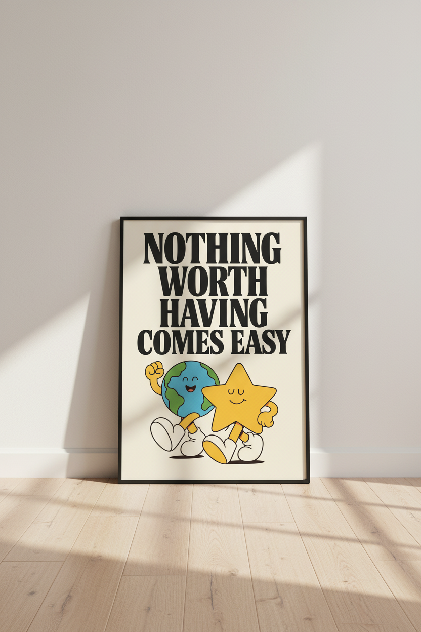Retro Inspirational Quote Wall Art Print | Motivational Office Decor | Earth &amp; Star Positive Poster, Unframed/Framed/Digital