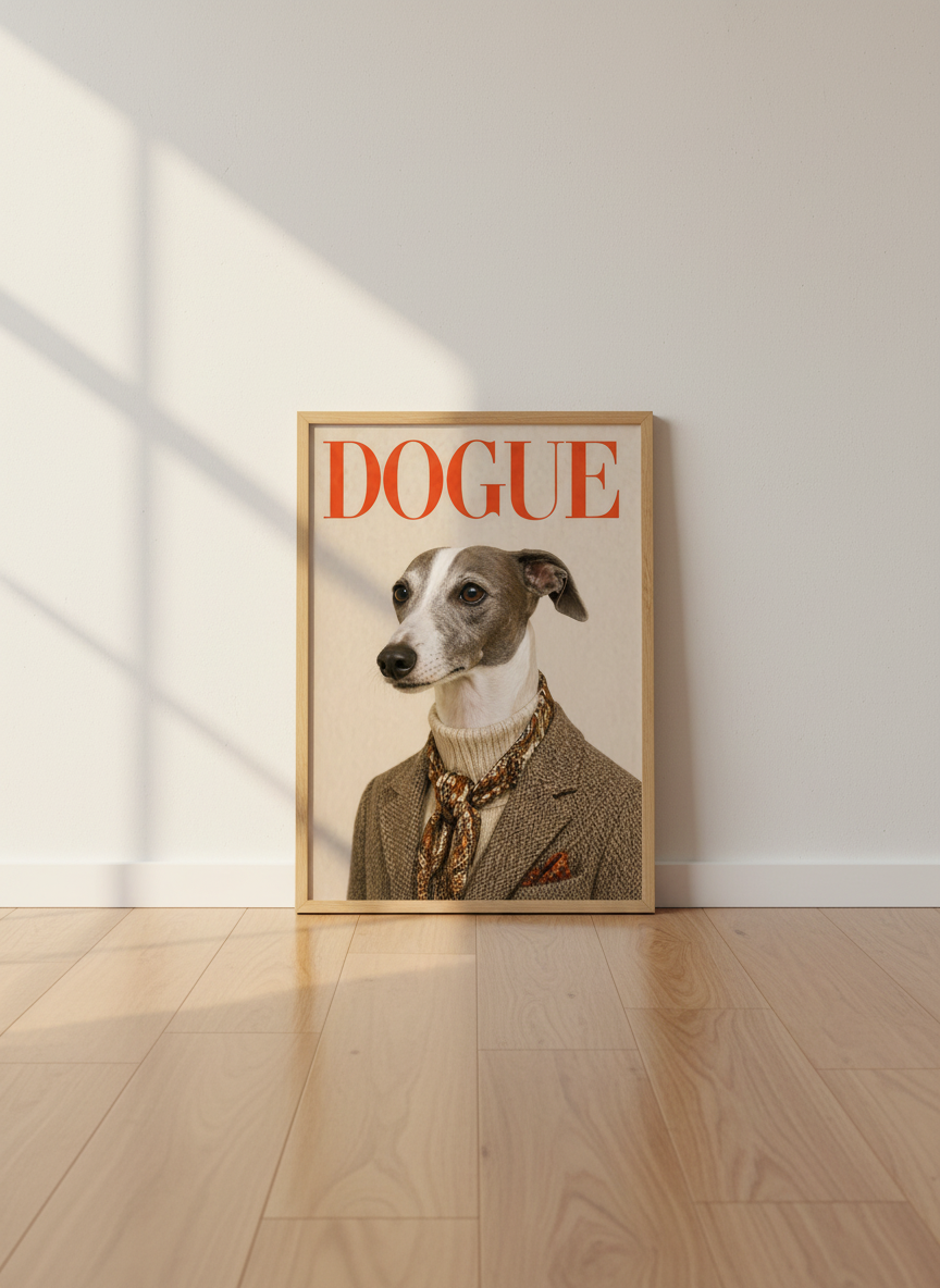 Humorous Dog Wall Art Print | Funny Glamour Dogue Poster | Living Room Decor | Animal Lover Gift | Framed Art