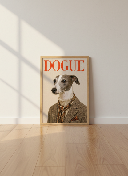 Humorous Dog Wall Art Print | Funny Glamour Dogue Poster | Living Room Decor | Animal Lover Gift | Framed Art