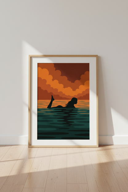 Minimalist Silhouette Framed Art Print | Ocean Sunset Wall Decor | Boho Living Room Poster | Ready to Hang Art