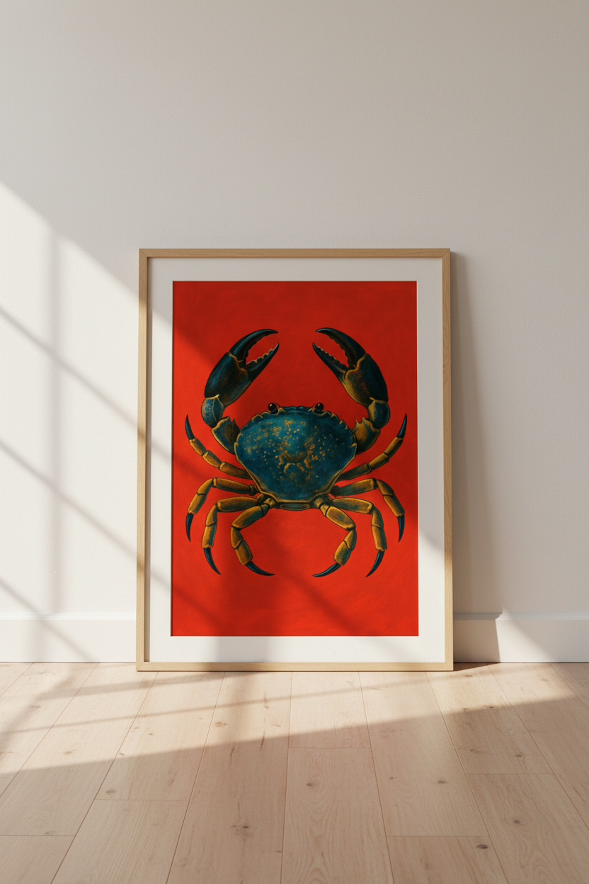 Coastal Crab Art Print | Kitchen Decor | Nautical Framed Wall Art | Ocean Life Marine Animal Poster | Beach House Vibe