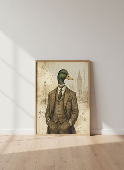 Dapper Duck Wall Art Print | Gentleman Animal Decor | Rustic Farmhouse Poster