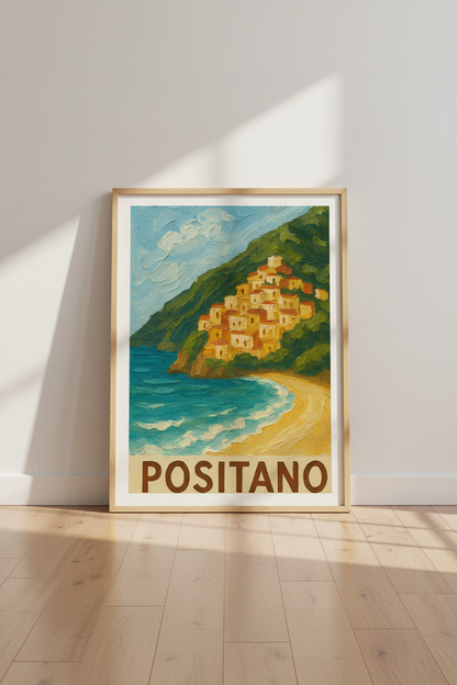 Textured Riviera Positano Wall Art Print | Coastal Living Room Decor | Italian Travel Poster | Mediterranean Aesthetic