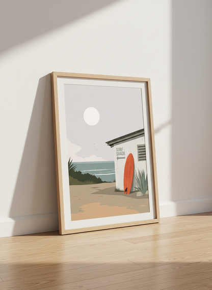 Surf Shack Art Print | Coastal Beach Decor, Mid Century Modern Wall Art