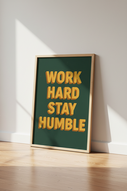 Retro "Work Hard Stay Humble" Quote Framed Wall Art | Motivational Office Decor | Minimalist Aesthetic Poster Print