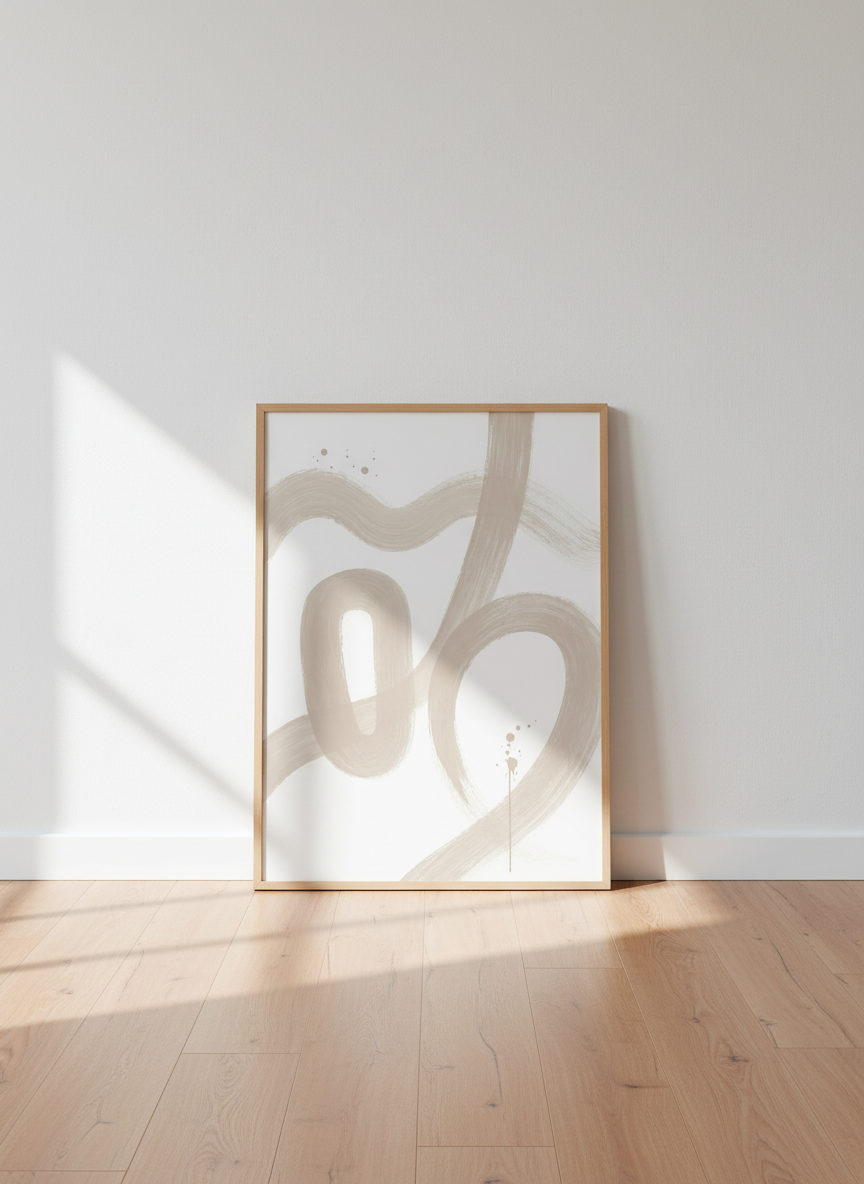 Abstract Lines Wall Art | Neutral Beige Curvy Strokes Print, Minimalist Home Decor