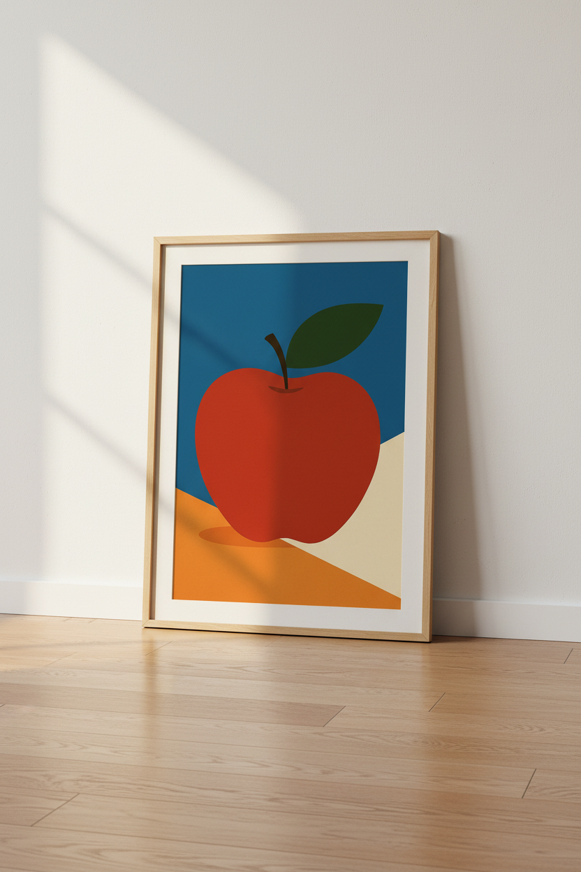 Minimalist Apple Wall Art Print | Kitchen Dining Room Decor | Mid Century Modern Poster | Boho Fruit Still Life Art