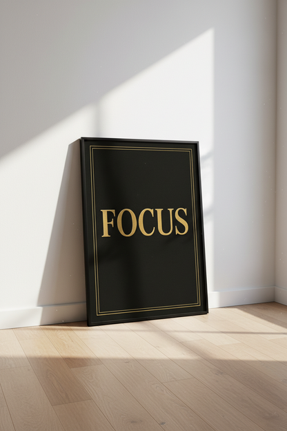 Focus Gold Lettering Wall Art Poster Print | Black Motivational Home Decor | Modern Typography Wall Hanging Art Print