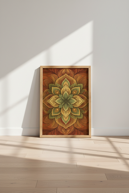 Mandala Boho Wall Art Print | Living Room Decor | Earthy Aesthetic Poster | Yoga Studio Art | Botanical Abstract Modern Decor