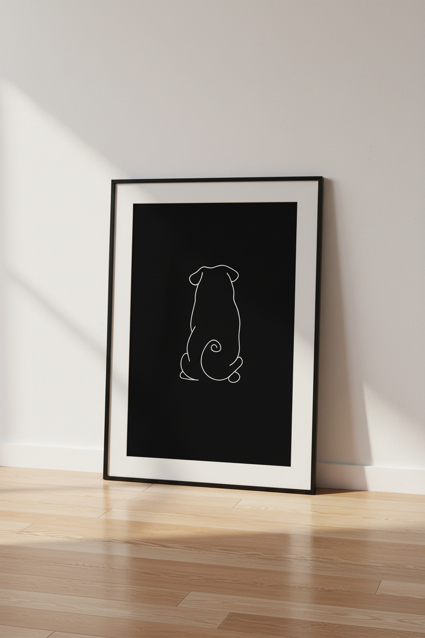 Minimalist Pug Line Art Print, Black &amp; White Dog Wall Art, Animal Lover Gift, Modern Home Decor, Pet Illustration Poster