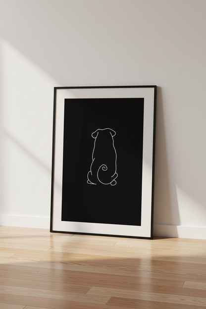 Minimalist Pug Line Art Print, Black &amp; White Dog Wall Art, Animal Lover Gift, Modern Home Decor, Pet Illustration Poster