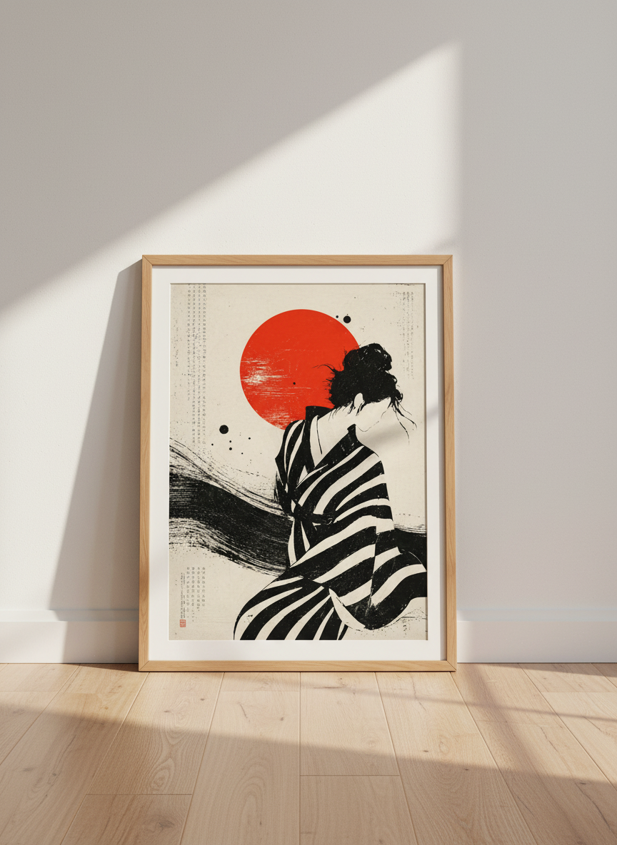 Japanese Zen Woman Wall Art Print | Boho Bedroom Decor | Abstract Minimalist Poster