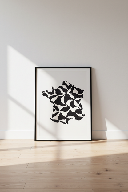 France Map Wall Art Print | Abstract Geometric Black &amp; White Pattern | Modern French Home Decor | Travel Poster