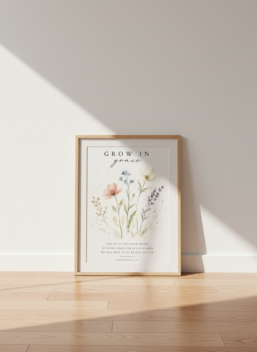 Bible Verse Wall Art | Watercolour Floral Print, Nursery Decor