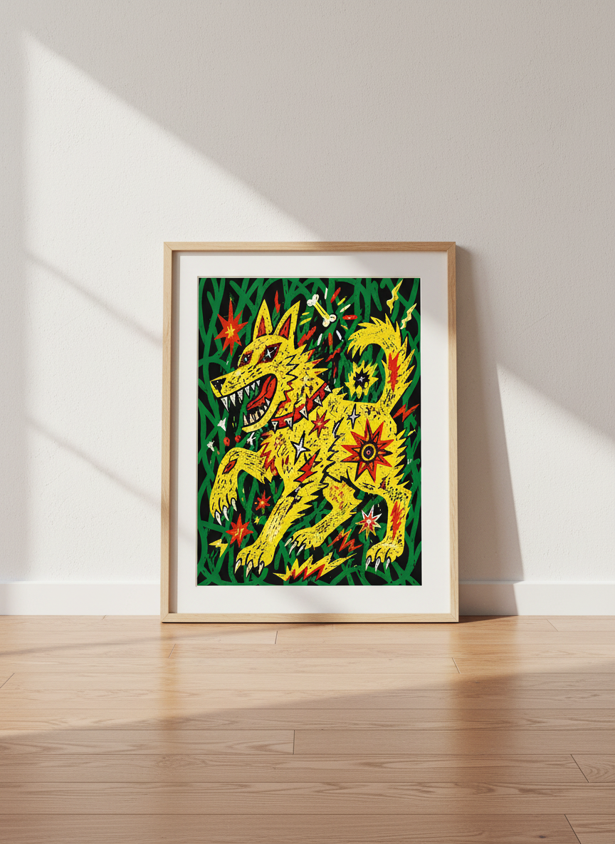 Abstract Dog Wall Art Print | Eclectic Living Room Decor | Vibrant Framed Poster | Modern Animal Art Ready to Hang