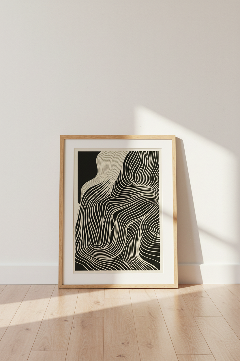Abstract Wavy Line Art Print | Organic Modern Wall Decor | Minimalist Aesthetic Poster | Black and White Art