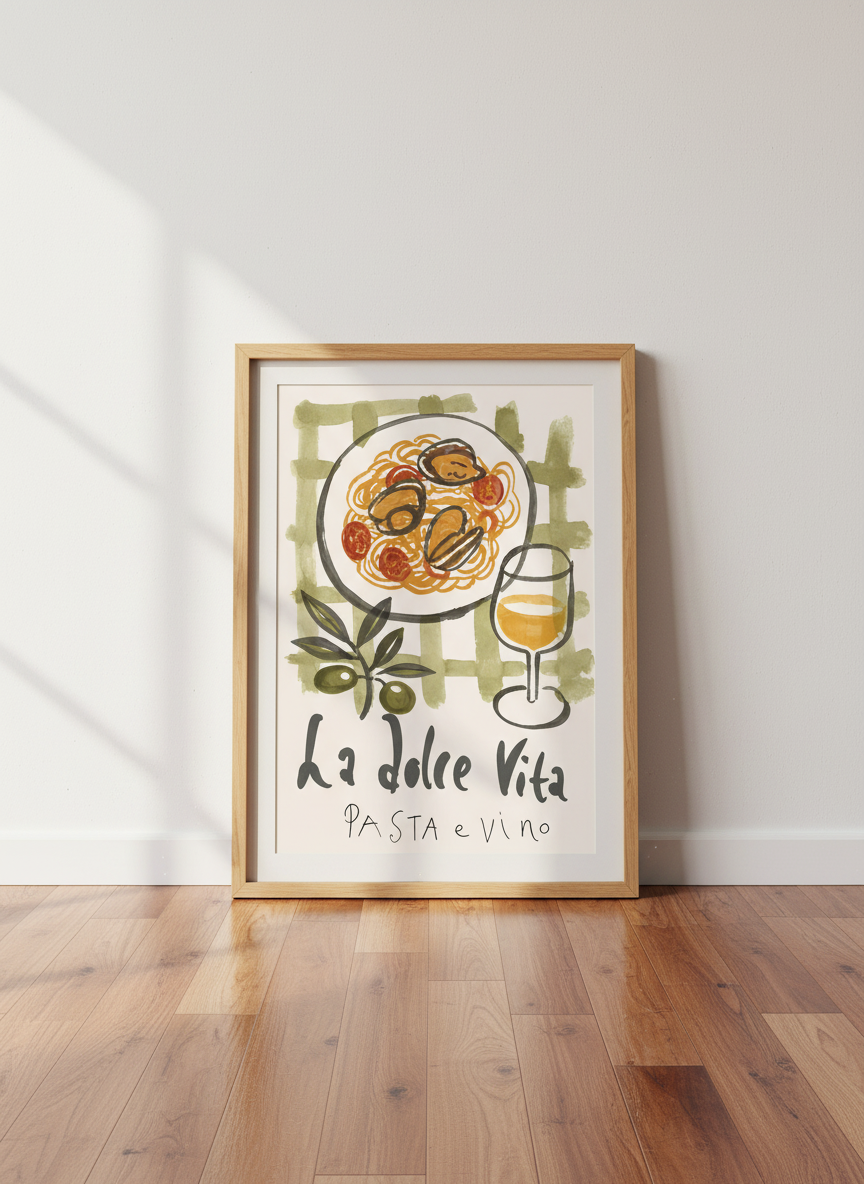 Eclectic Italian Food Wall Art Print | Kitchen Dining Room Decor | La Dolce Vita Pasta Wine Poster | Abstract Art