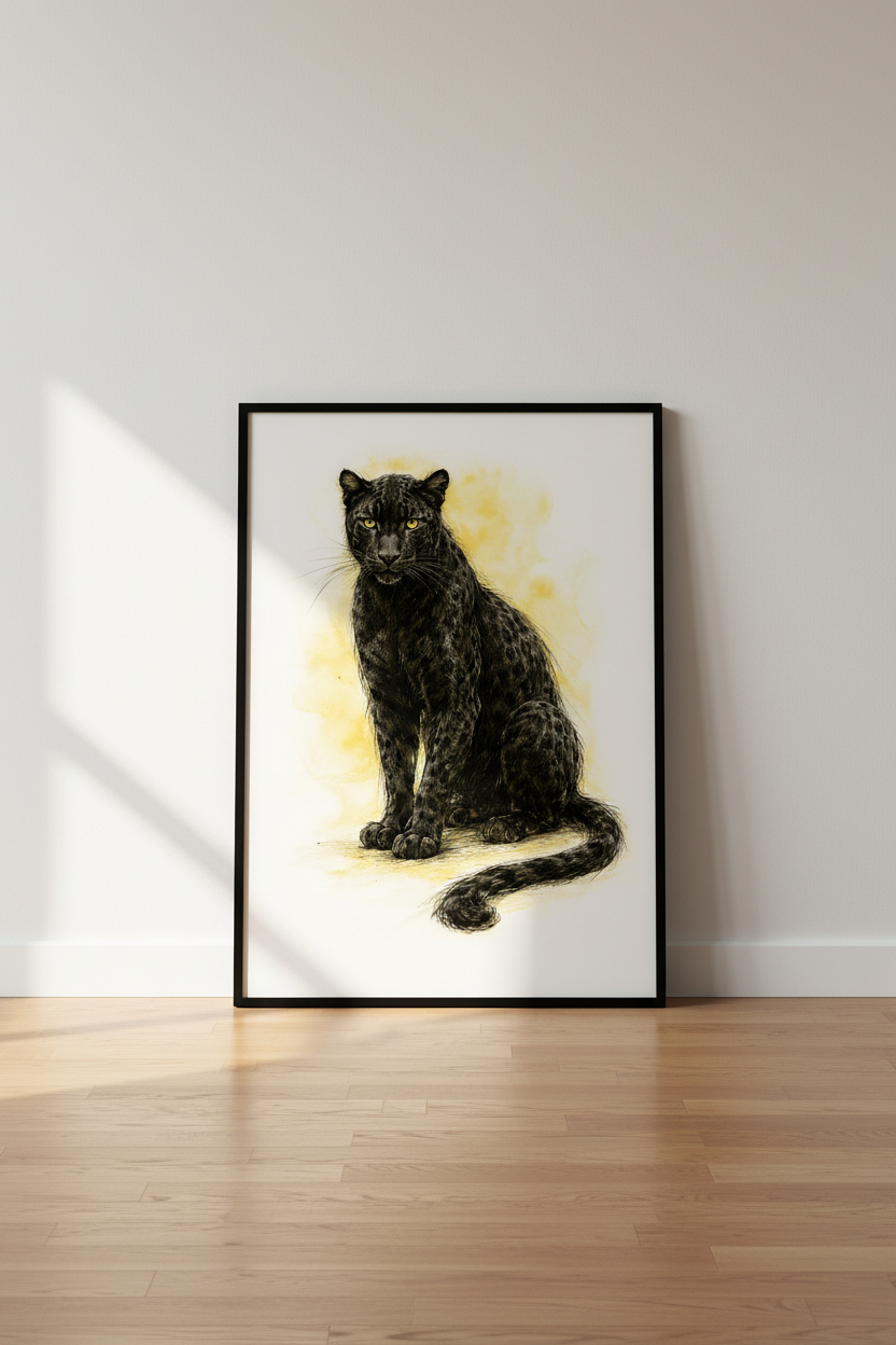 Black Panther Wall Art Print | Majestic Big Cat Portrait | Wildlife Animal Home Decor | Unique Leopard Poster