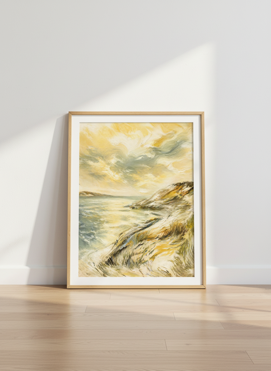 Abstract Sea Shore Art | Coastal Landscape Print, Golden Waters Decor