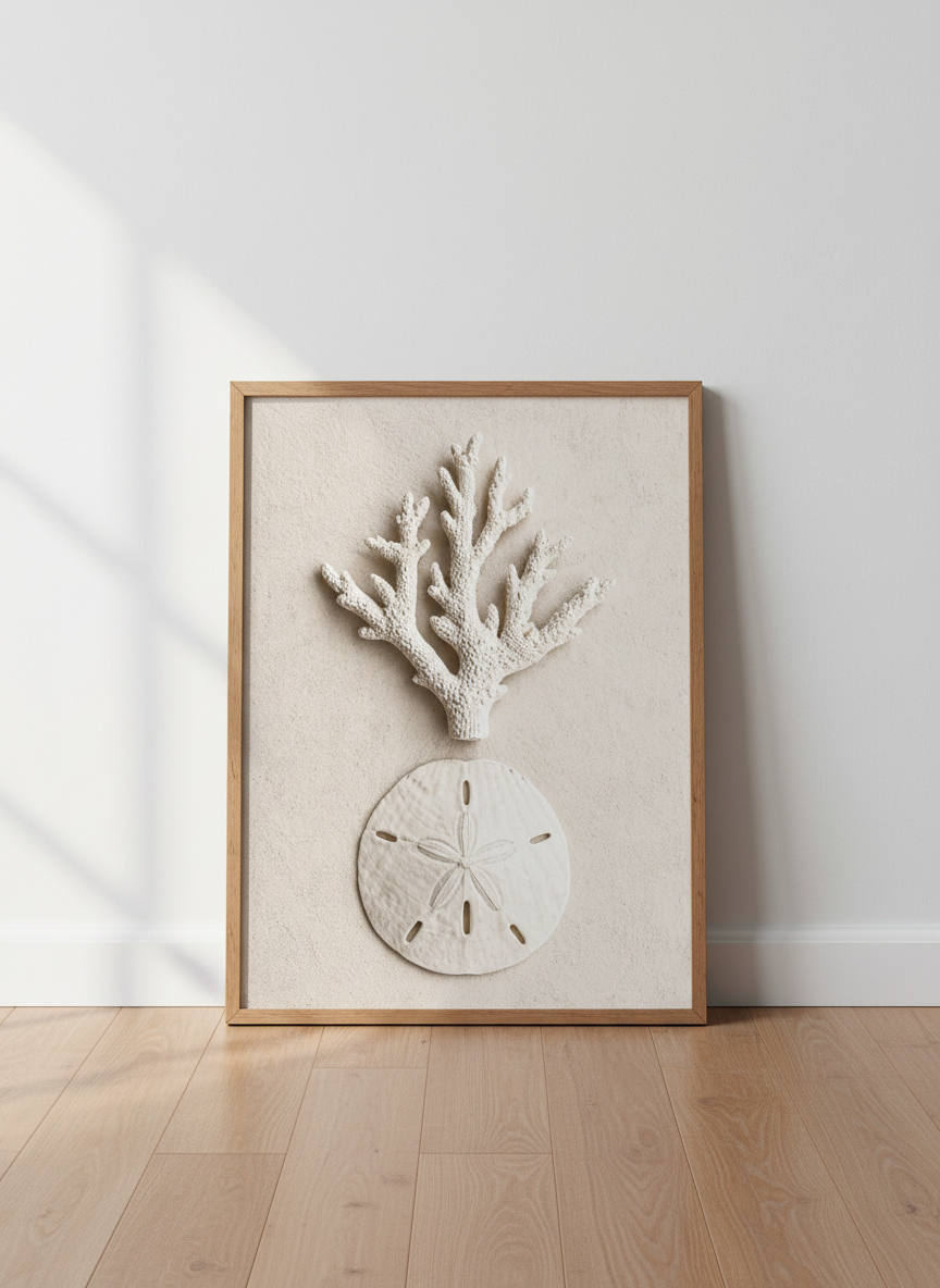 Minimalist Beach Coral Sand Dollar Print | Coastal Wall Art | Neutral Beach House Decor | Ocean Vibes Poster | Aesthetic Summer Art