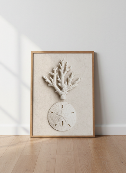 Minimalist Beach Coral Sand Dollar Print | Coastal Wall Art | Neutral Beach House Decor | Ocean Vibes Poster | Aesthetic Summer Art