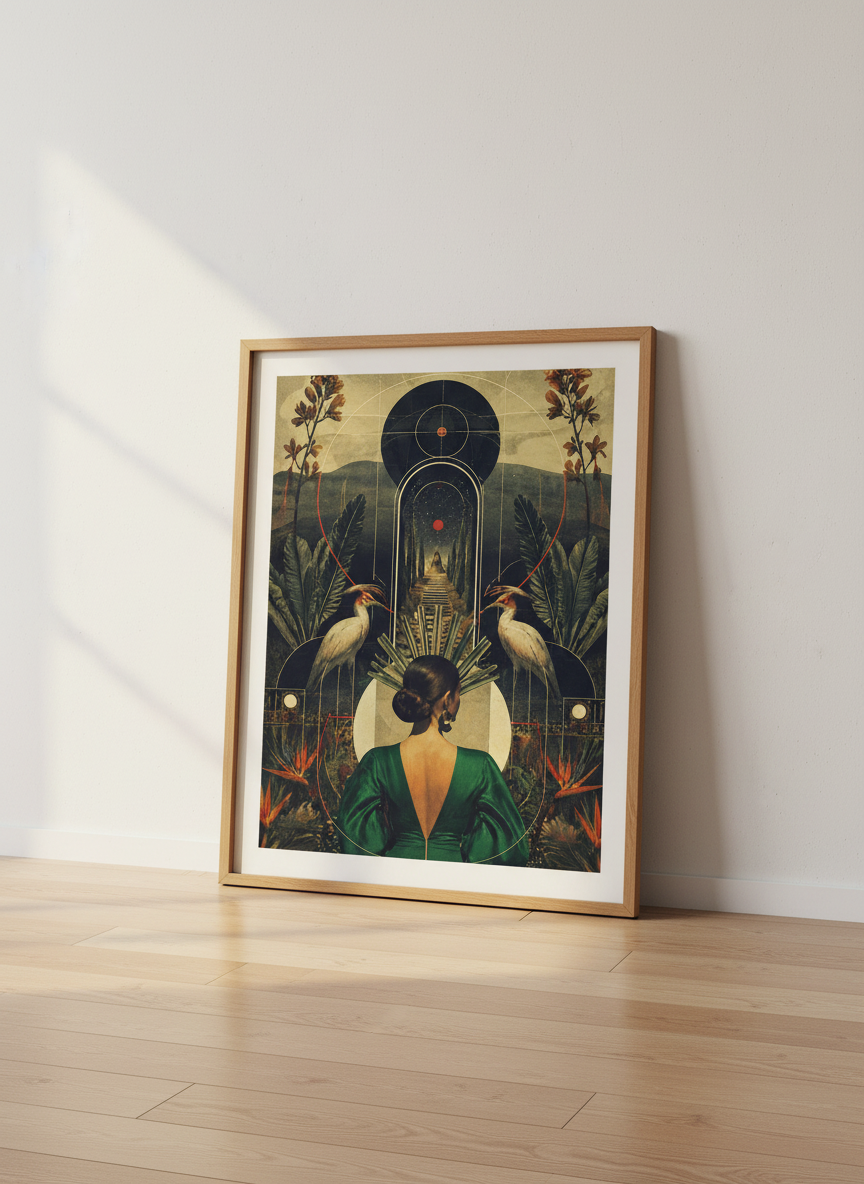 Eclectic Jungle Woman Art Print | Surreal Tropical Deco Wall Art | Nature &amp; Birds Home Decor Poster | Vintage Aesthetic Wall Hanging