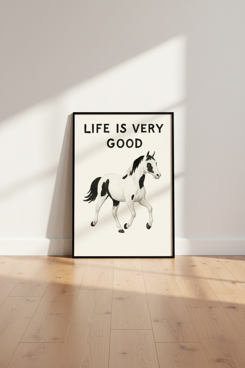 Minimalist Inspirational Horse Wall Art Print | Farmhouse Living Room Decor | Cottagecore Black &amp; White Poster