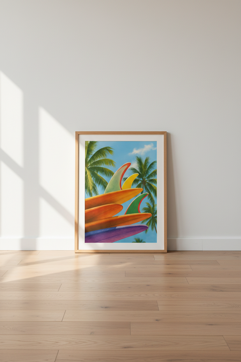 Retro Surfboard Wall Art Print | Coastal Beach House Decor | Vibrant Summer Aesthetic Framed Poster | Ready to Hang Surfing Art