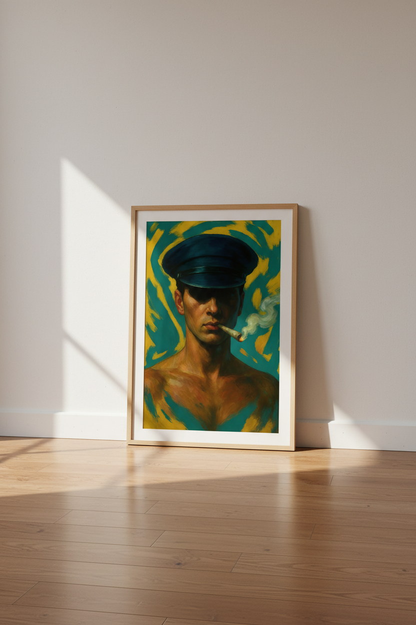 Masculine Portrait Art Print | Man Smoking Wall Art | Dark Academia Decor | Framed Office Poster | Ready to Hang