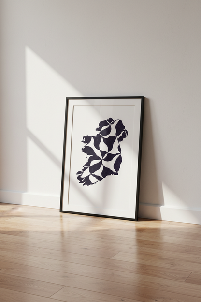 Ireland Map Art Print | Abstract Geometric Wall Art | Black &amp; White Home Decor | Irish Cultural Poster | Modern Wall Hanging