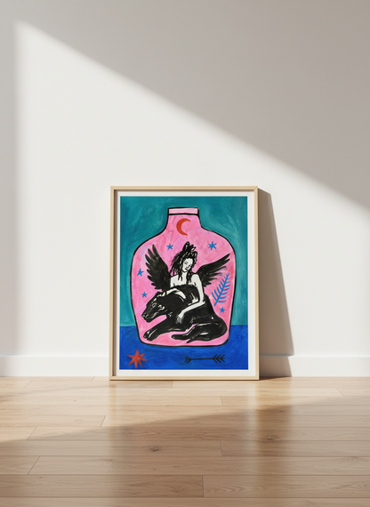 Mystical Angel Panther Art Print | Dreamy Fantasy Wall Decor | Spiritual Witchy Aesthetic Poster | Goth Pop Art