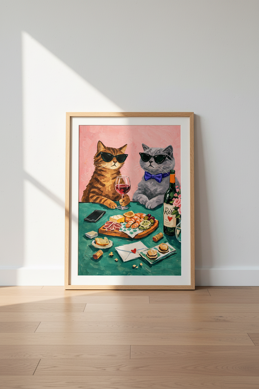 Eclectic Cat Art Print | Cool Cats Wall Art | Funny Animal Portrait | Kitchen Decor | Vibrant Unique Poster for Pet Lovers Gift