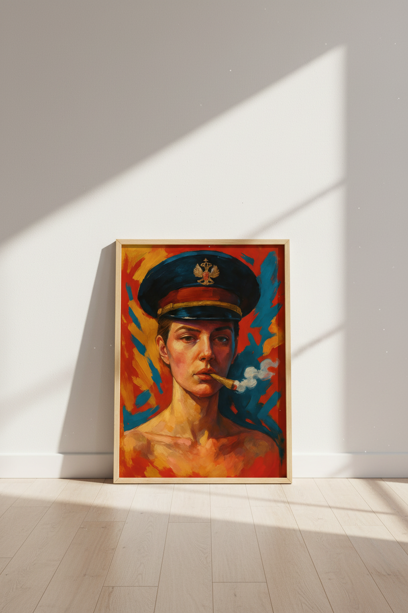 Impressionist Female Portrait Wall Art | Vibrant Smoking Woman Framed Print | Bold Home Decor | Eclectic Poster