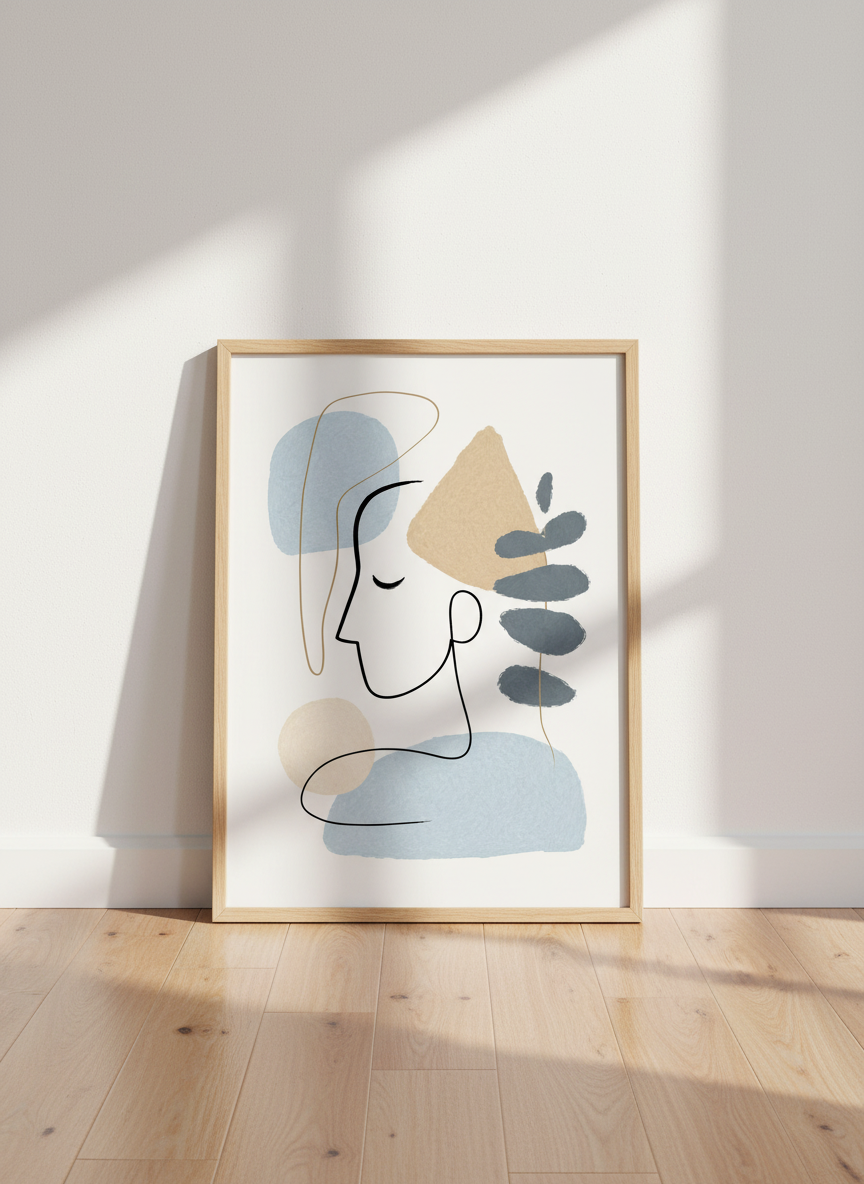 Abstract Line Art Woman Wall Art Print | Boho Bedroom Decor | Minimalist Head Poster | Framed or Unframed Art | Digital Download