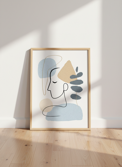 Abstract Line Art Woman Wall Art Print | Boho Bedroom Decor | Minimalist Head Poster | Framed or Unframed Art | Digital Download