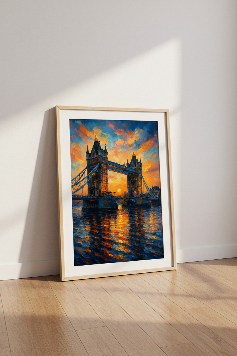 Impressionist London Tower Bridge Wall Art Print | Living Room Decor | Vibrant Sunset Cityscape Poster | UK Travel Gift