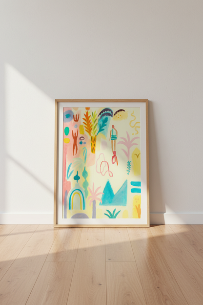 Abstract Coastal Shapes Wall Art Print | Boho Summer Decor | Mid-Century Modern Poster | Vibrant Beachy Artwork Gift
