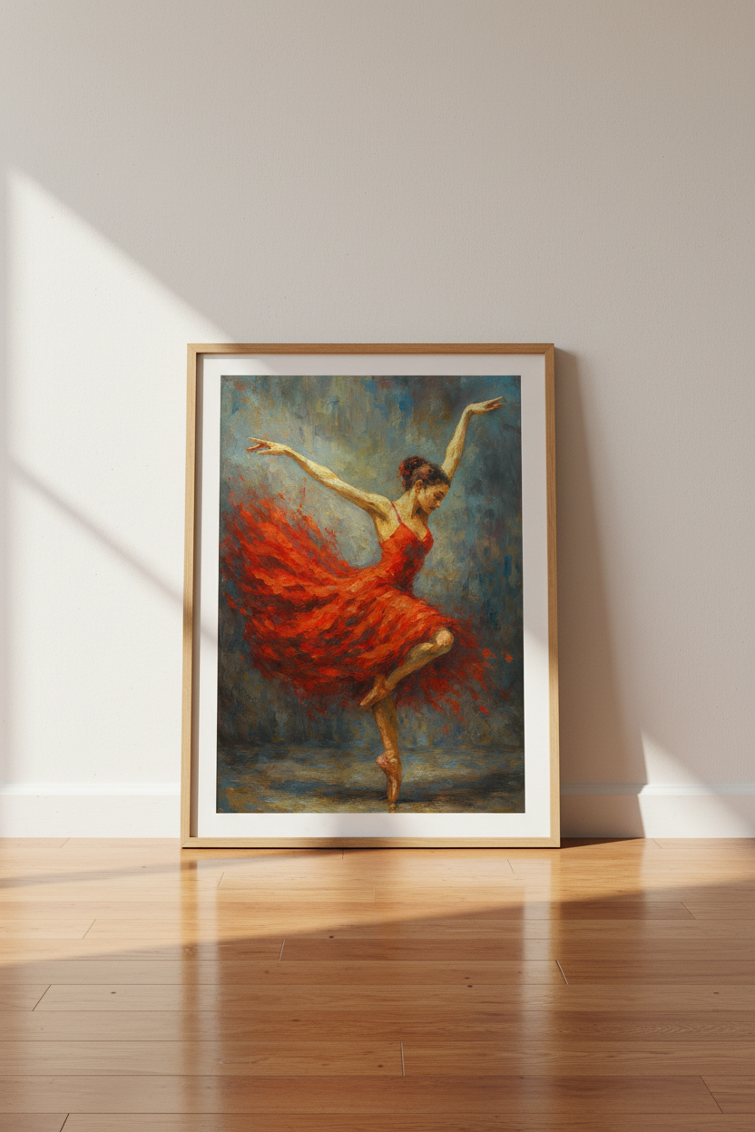 Abstract Dancer Wall Art Print | Ballet Dance Poster | Modern Home Decor | Red Dress Painting | Gift for Dancers