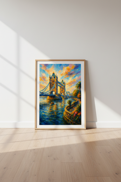 London Tower Bridge Art Print | Impressionist Cityscape Wall Art | Vibrant Thames River Scene Home Decor | UK Landmark Poster
