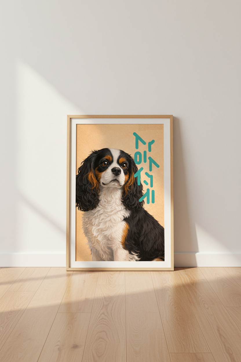 Illustrated Cavalier King Charles Spaniel Wall Art Print | Dog Lover Decor | Modern Pet Portrait Framed Art